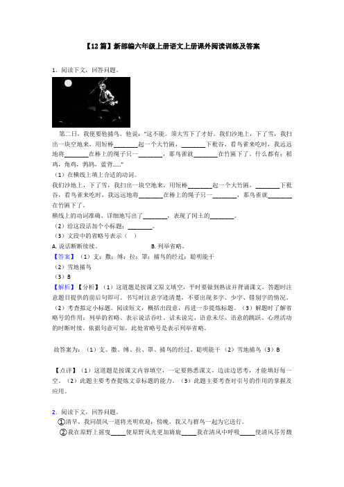 【12篇】新部编六年级上册语文上册课外阅读训练及答案