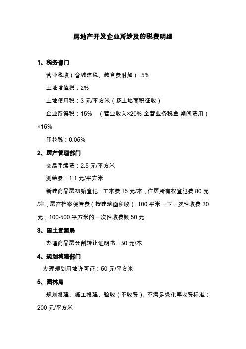 房地产开发企业所涉及的税费明细