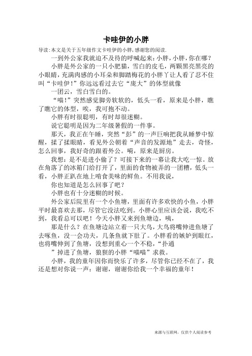 卡哇伊的小胖_五年级作文