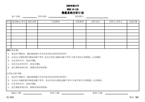 测量系统分析计划