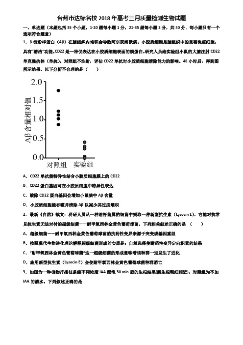 台州市达标名校2018年高考三月质量检测生物试题含解析