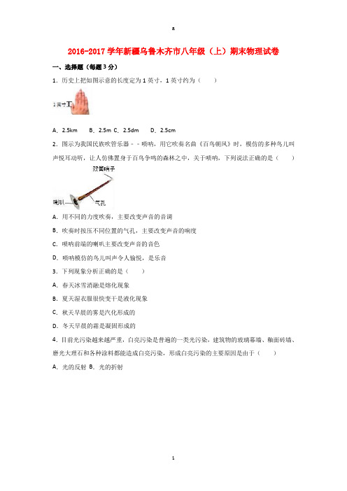 八年级物理上学期期末试卷(含解析) 新人教版3 (7)