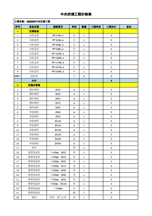 空调水系统(末端部分)报价单模板