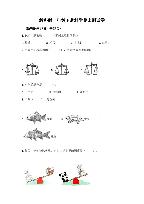 教科版一年级下册科学期末测试卷附参考答案AB卷