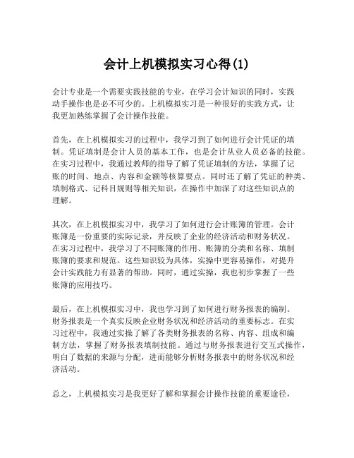 会计上机模拟实习心得(1)