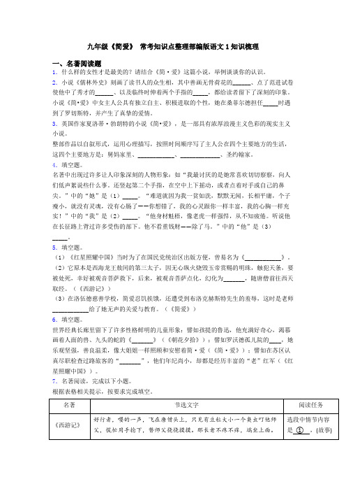 九年级《简爱》 常考知识点整理部编版语文1知识梳理