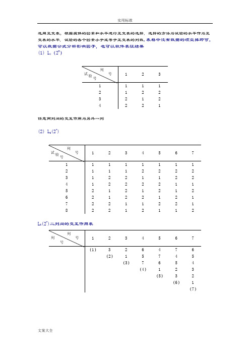 正交试验设计常用正交表89537