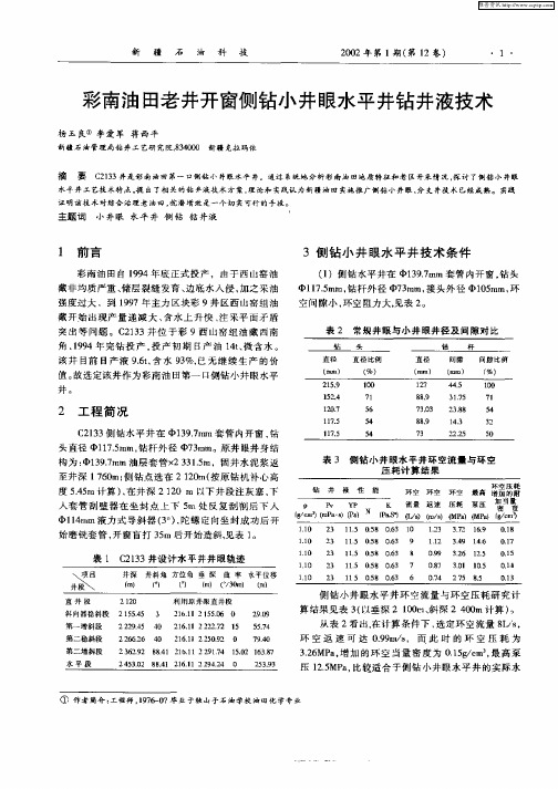 彩南油田老井开窗侧钻小井眼水平井钻井液技术