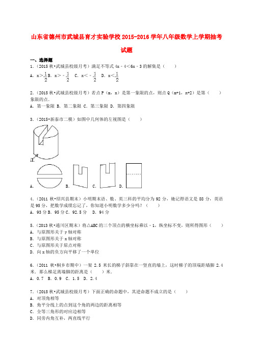 山东省德州市武城县育才实验学校2015-2016学年八年级数学上学期抽考试题(含解析) 新人教版