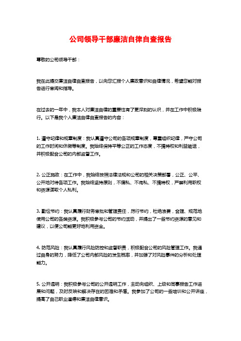 公司领导干部廉洁自律自查报告