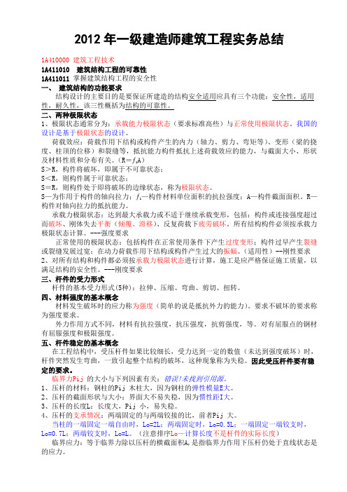 一级建造师建筑实务 记忆要点