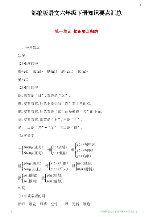 部编版语文六年级下册知识要点汇总