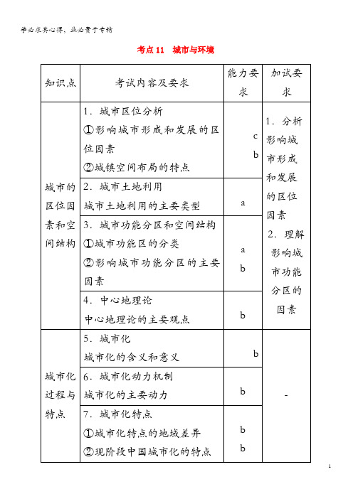 备战2020年高考地理考点一遍过考点11城市与环境(含解析)