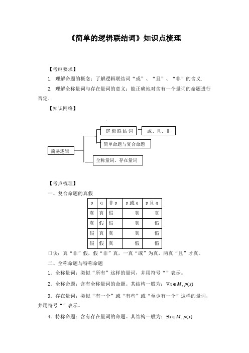 简单的逻辑联结词知识点梳理