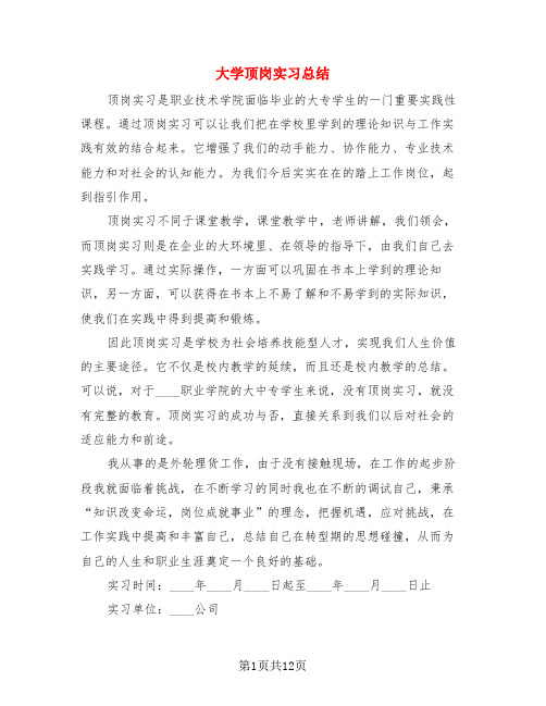 大学顶岗实习总结(3篇)