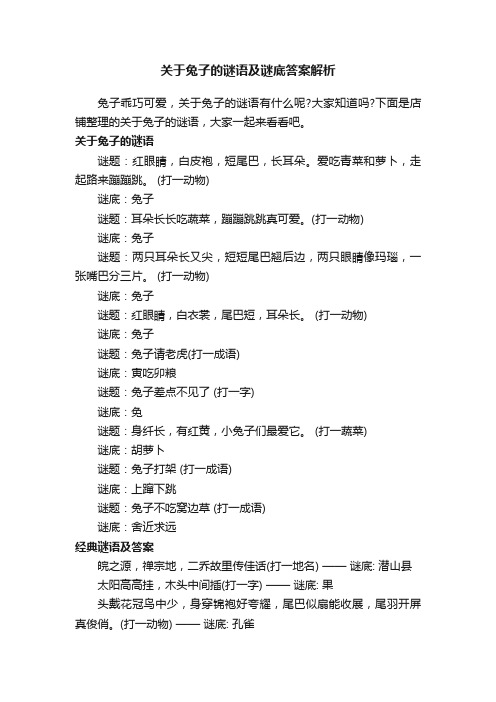 关于兔子的谜语及谜底答案解析