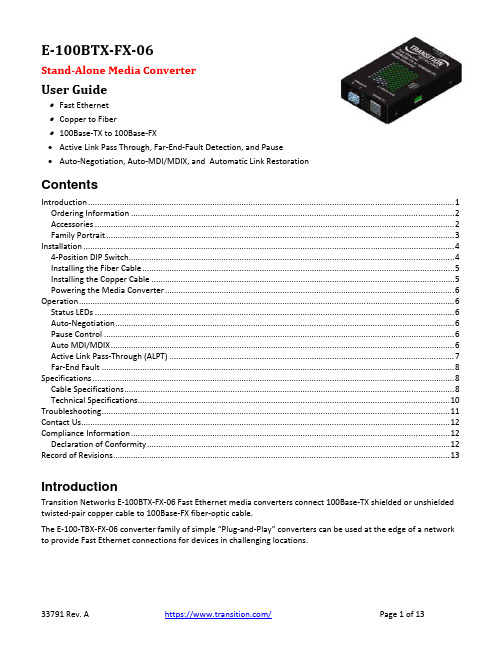 Transition Networks E-100BTX-FX-06 快联网 Fast Ethern