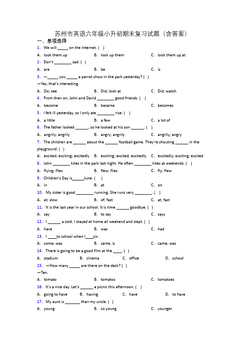 苏州市英语六年级小升初期末复习试题(含答案)
