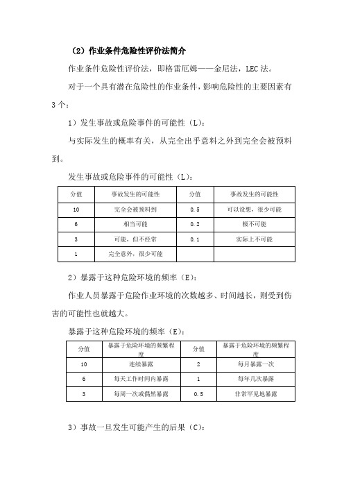 作业条件危险性评价法简介