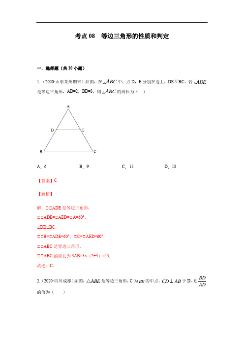 考点08  等边三角形的性质和判定(解析版)