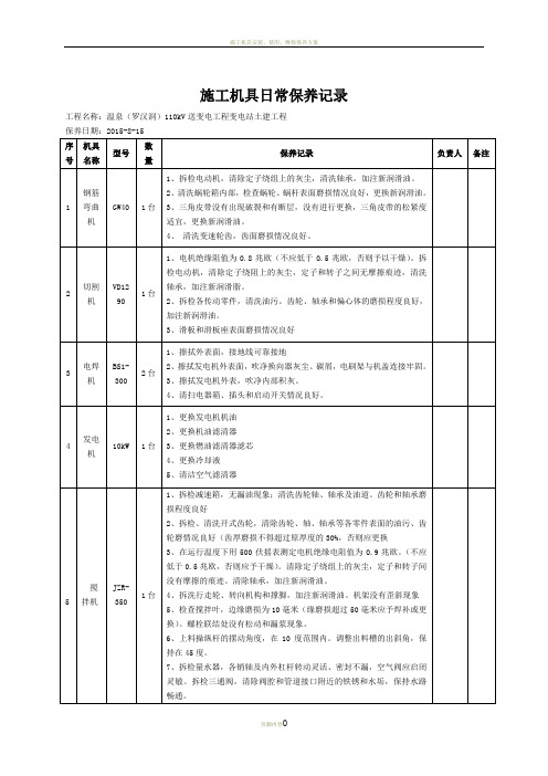 施工机具日常保养记录