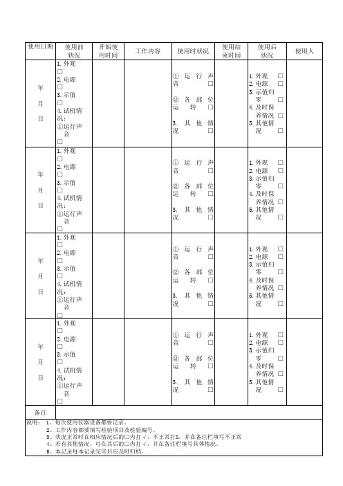 仪器设备运行记录