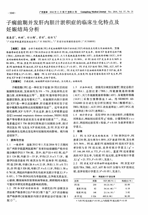 子痫前期并发肝内胆汁淤积症的临床生化特点及妊娠结局分析