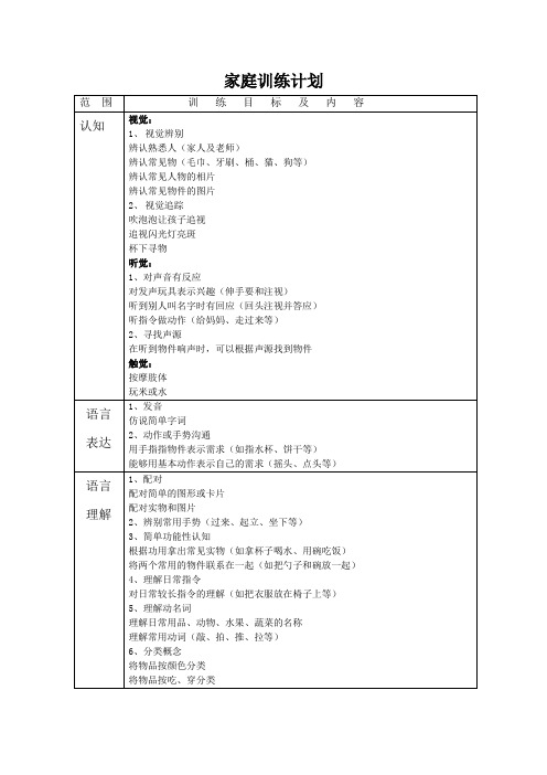 自闭症儿童日常训练计划