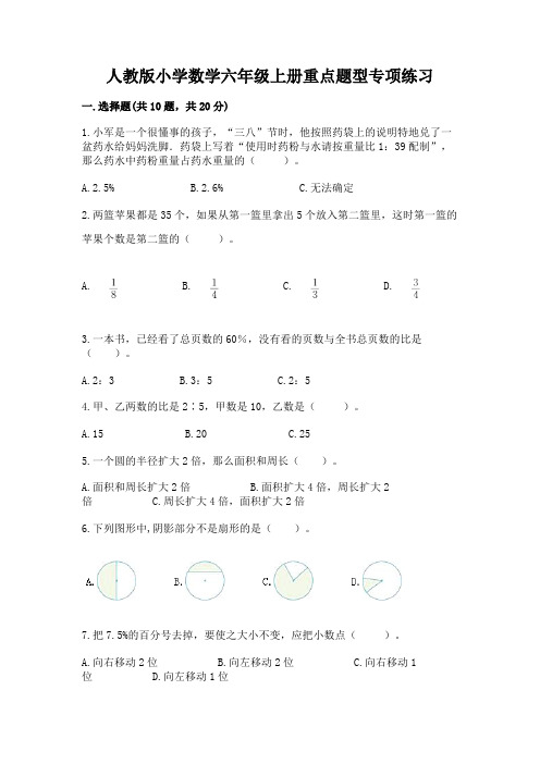 人教版小学数学六年级上册重点题型专项练习带完整答案【全国通用】