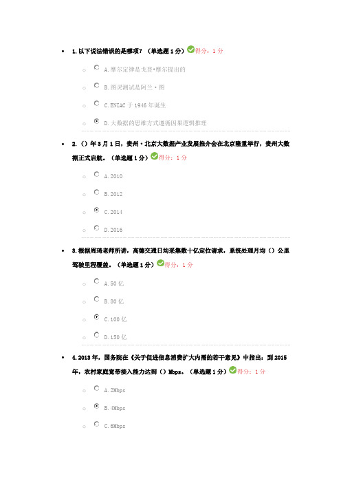 贵州省专业技术人员在线学习满分 试题及答案