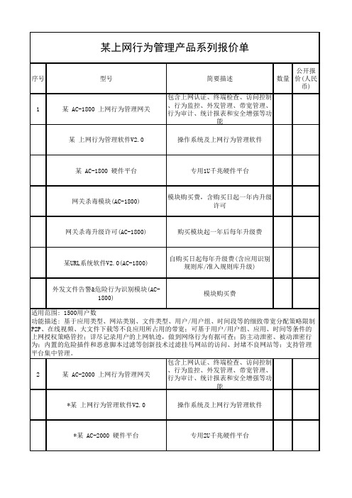 某上网行为管理产品系列报价单