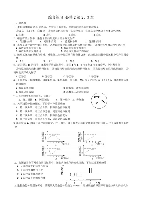 高中生物综合练习 必修2第2、3章 新课标 人教版 必修2