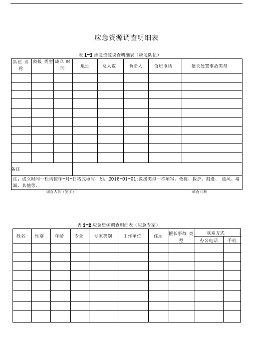 331应急资源调查明细表5张表