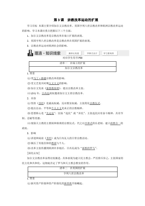 高中历史第五单元欧洲的宗教改革第3课宗教改革运动的扩展学案(含解析)新人教版选修1