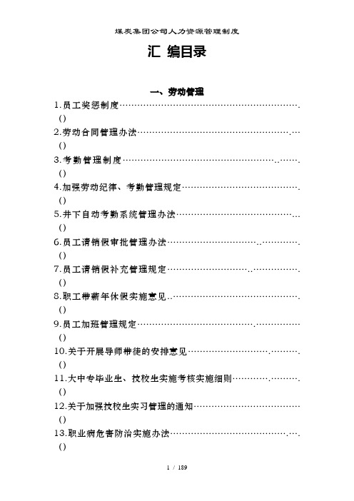 煤炭集团公司人力资源管理制度