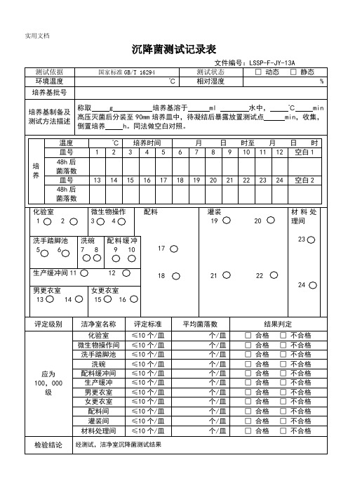 沉降菌测试记录表