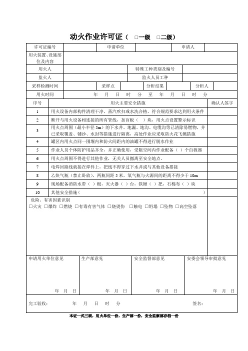 一、二级标准版动火证