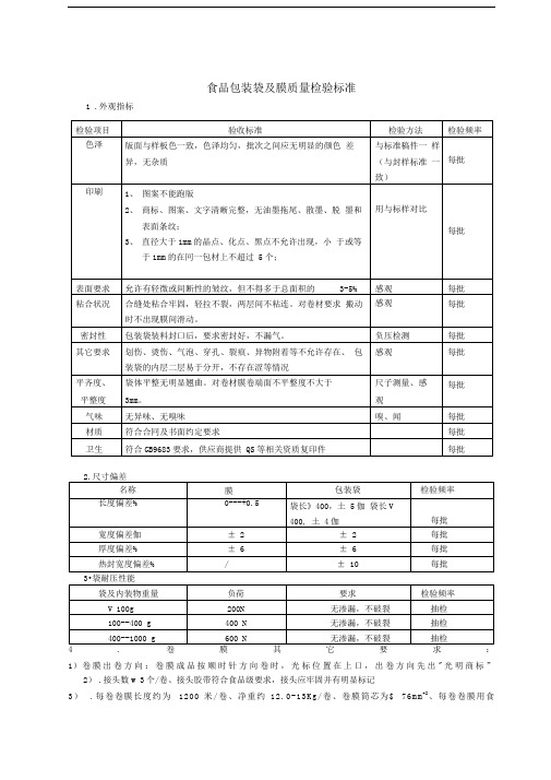 食品包装袋及膜质量检验标准