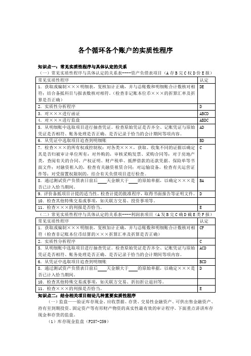 各个循环各个项目关键实质性程序