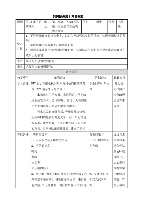 《明朝的统治》精品教案2