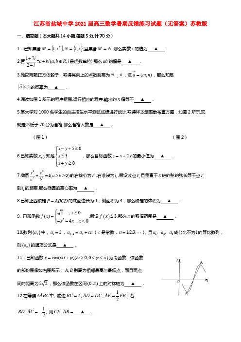 江苏省盐城中学2021届高三数学暑期反馈练习试题(1)