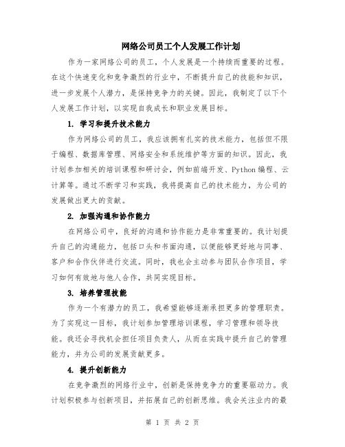 网络公司员工个人发展工作计划