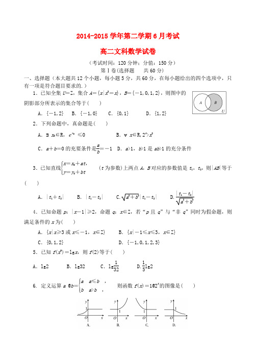 河北省定兴第三中学高二数学下学期6月月考试题 文