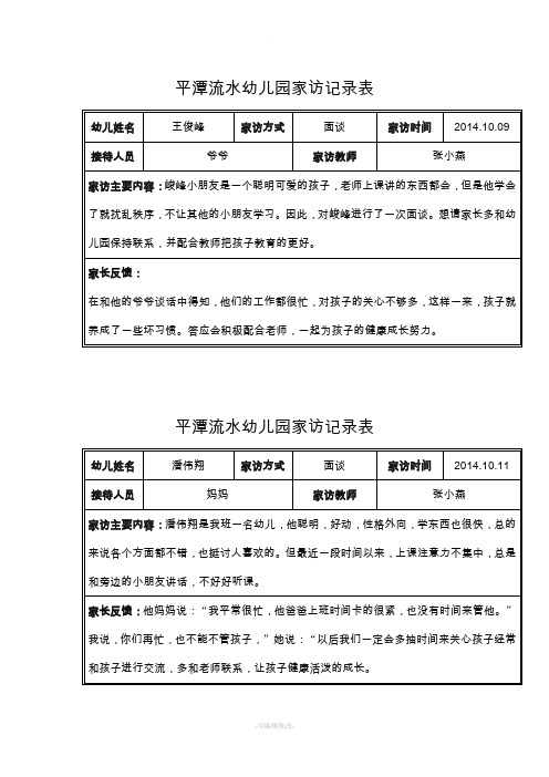 大班下学期家访记录表