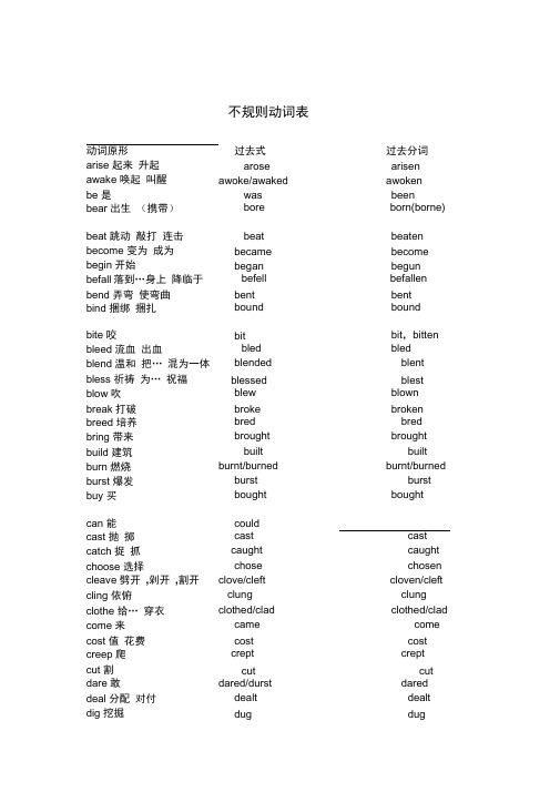 英语不规则动词表(大全)