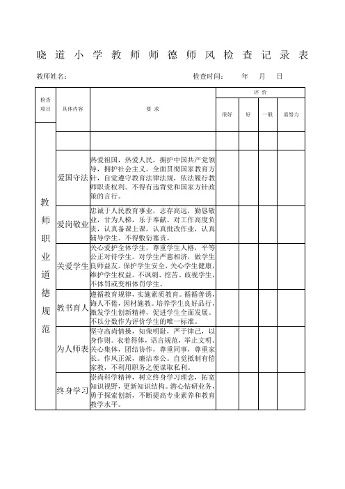 晓道小学师德师风检查记录表