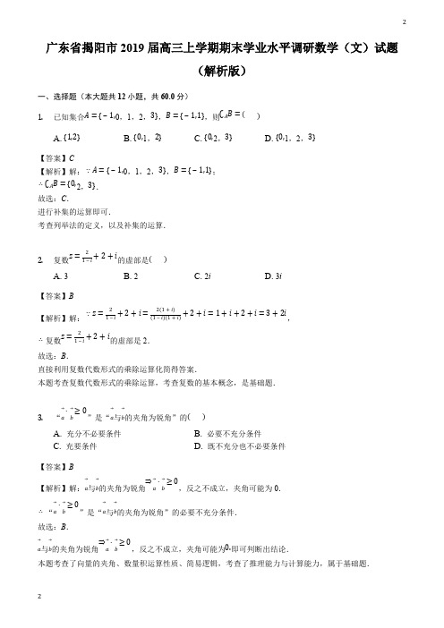 新人版广东省揭阳市2019届高三上学期期末学业水平调研数学(文)试题(解析版)