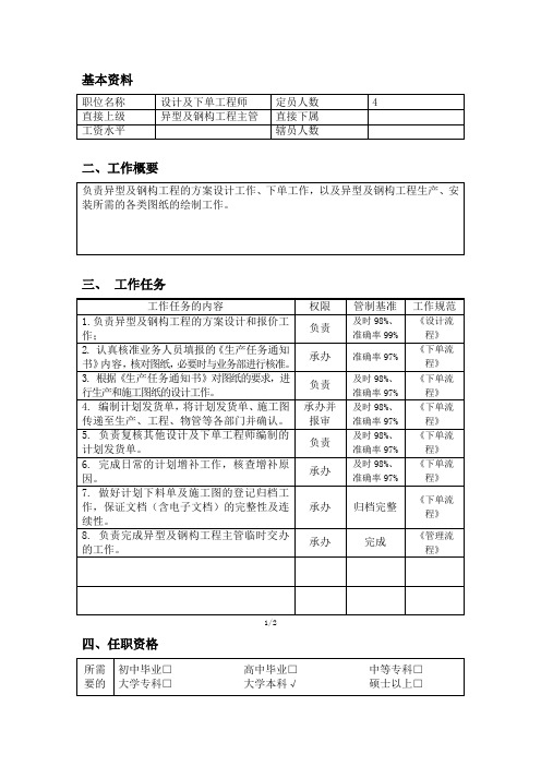 设计及下单工程师职位说明书