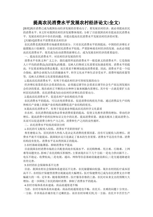 提高农民消费水平发展农村经济论文(全文)