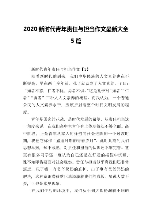 2020新时代青年责任与担当作文最新大全5篇